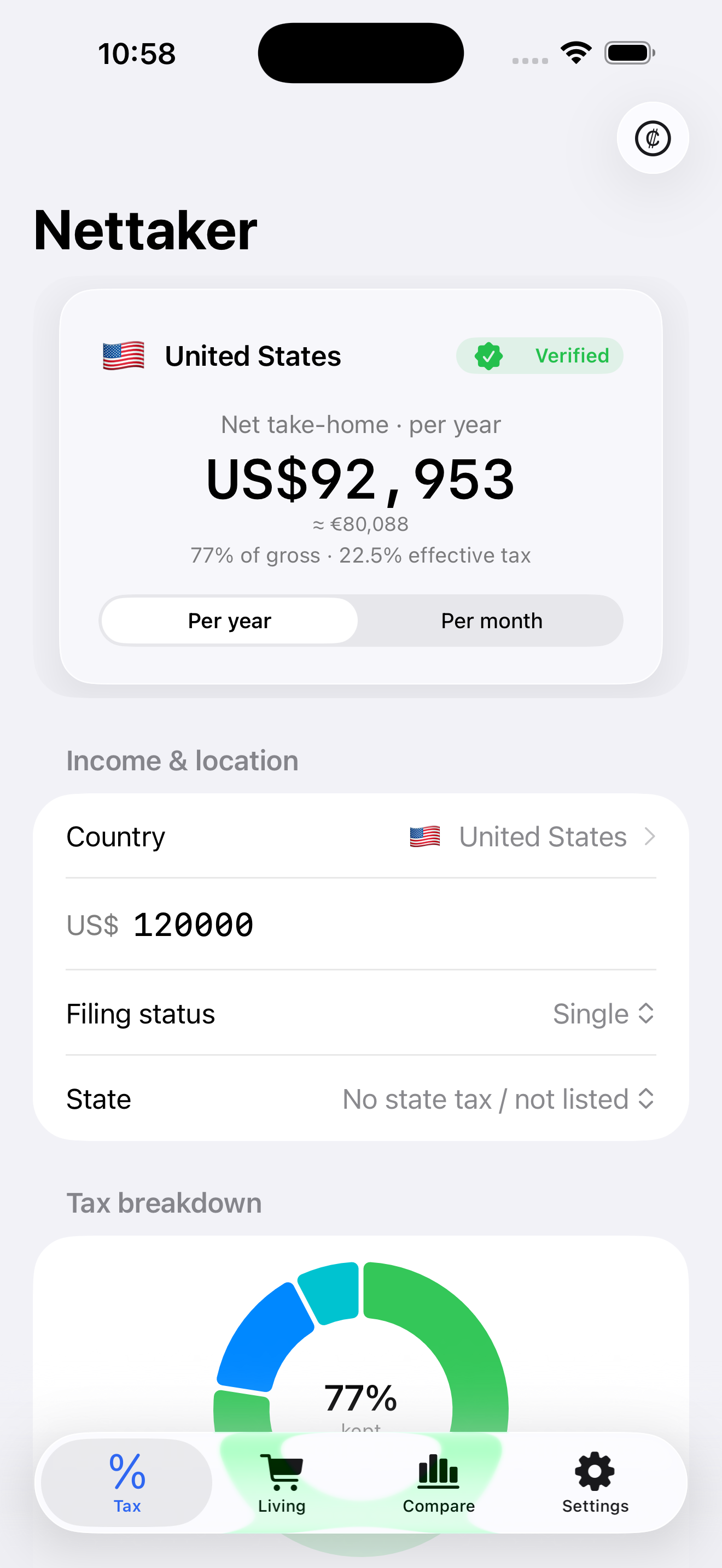 Nettaker take-home calculator screen